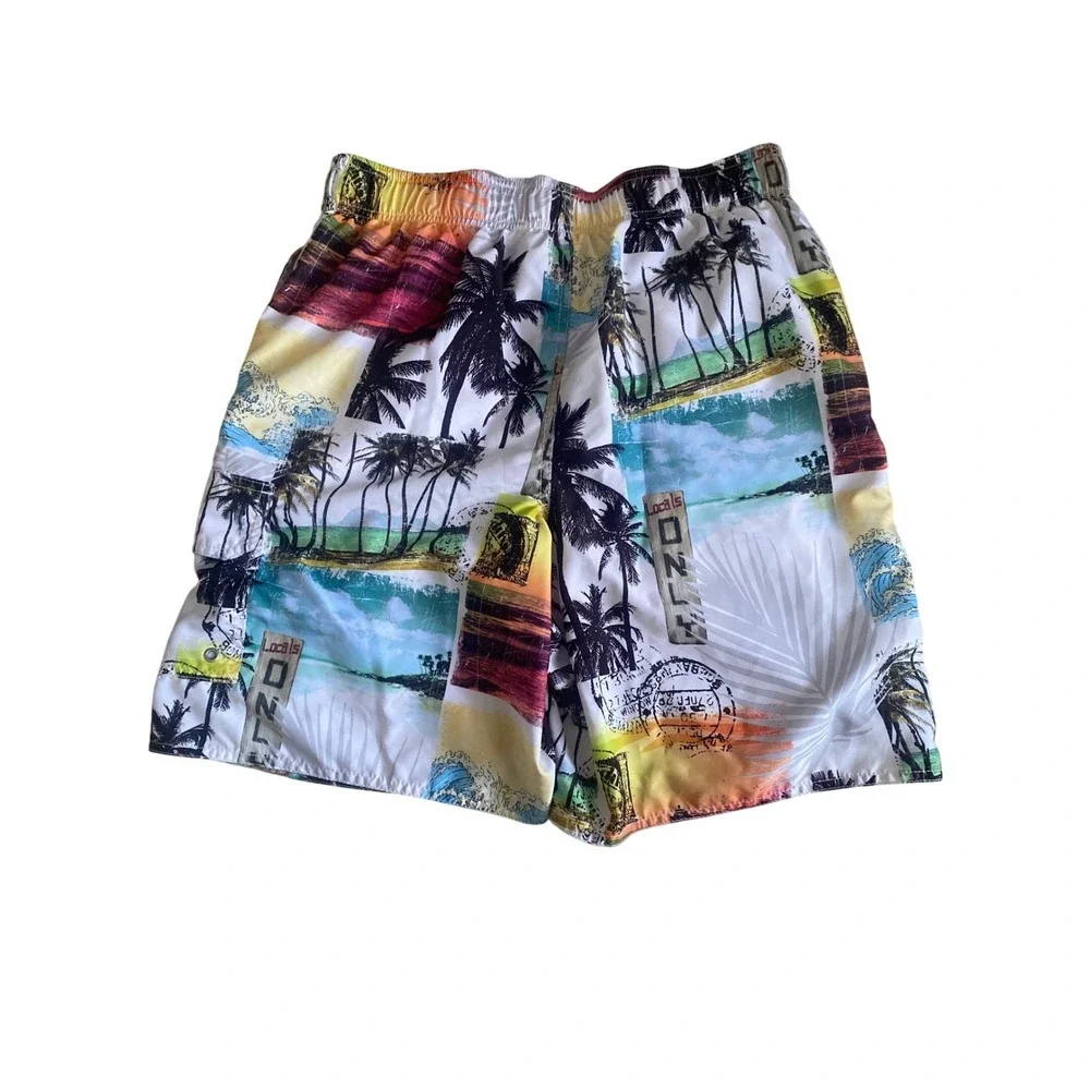 Croft‎ & Barrow Mens Tropical Postcard Palm Tree Swim Trunks Multicolor Medium